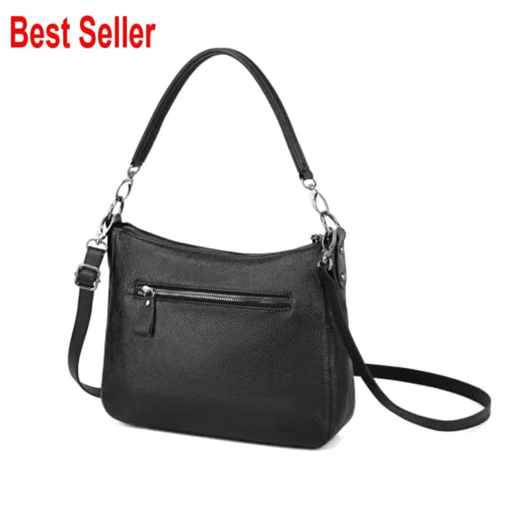 Genuine Leather Hobo Shoulder Bag with Crossbody Strap